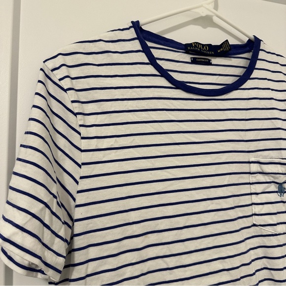 Polo Ralph Lauren Blue White Stripe Crew Neck T- Shirt Size Medium Women’s - Picture 5 of 8